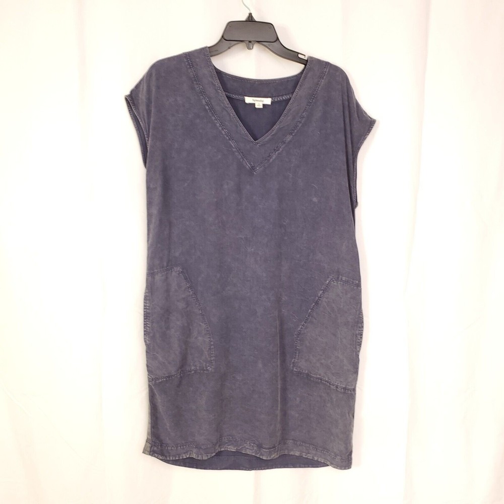 Splendid Collection Blue Shift Dress Sz M Pockets V Neck Distressed Summer $149